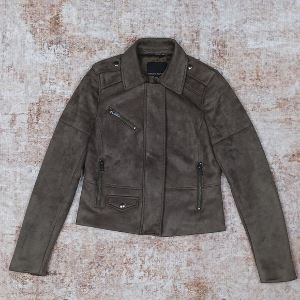 Banana Republic Faux Suede Moto Biker Jacket Womens XXS
